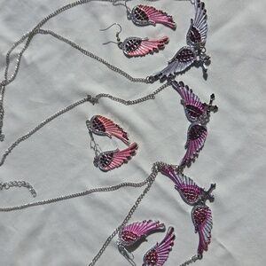 Odds And Ends. Angel Wing Silver and Pink Wing Necklace Sets
